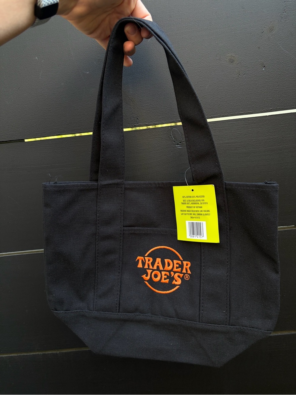 Trader Joe’s Trick or Treat Black Mini Canvas Tote Bag Halloween NWT